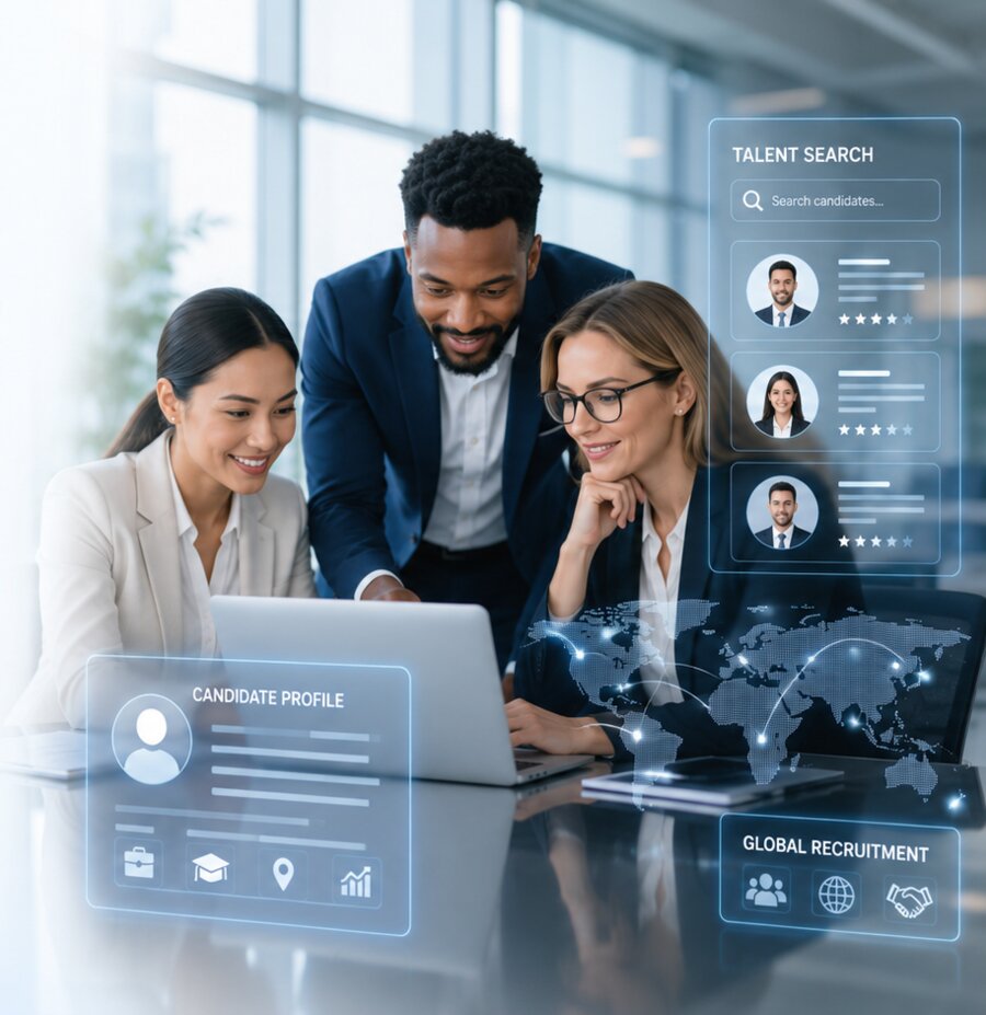 CC Staffing International recruiters reviewing candidate profiles and global talent search data together
