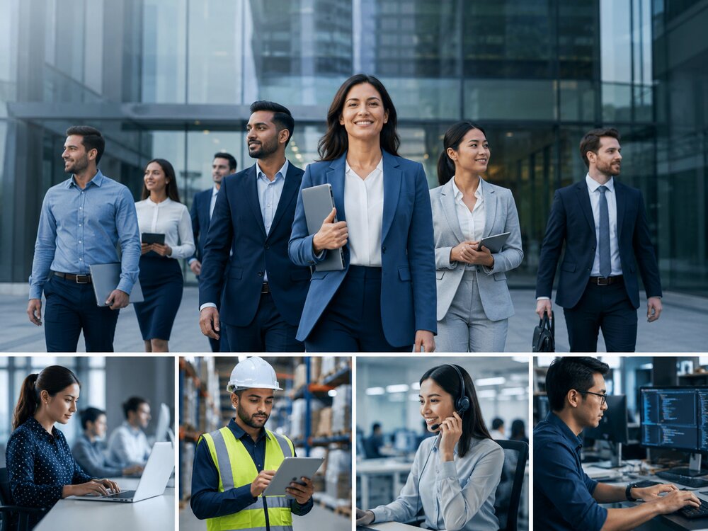 Diverse on-demand professionals across office, warehouse, support and technical roles